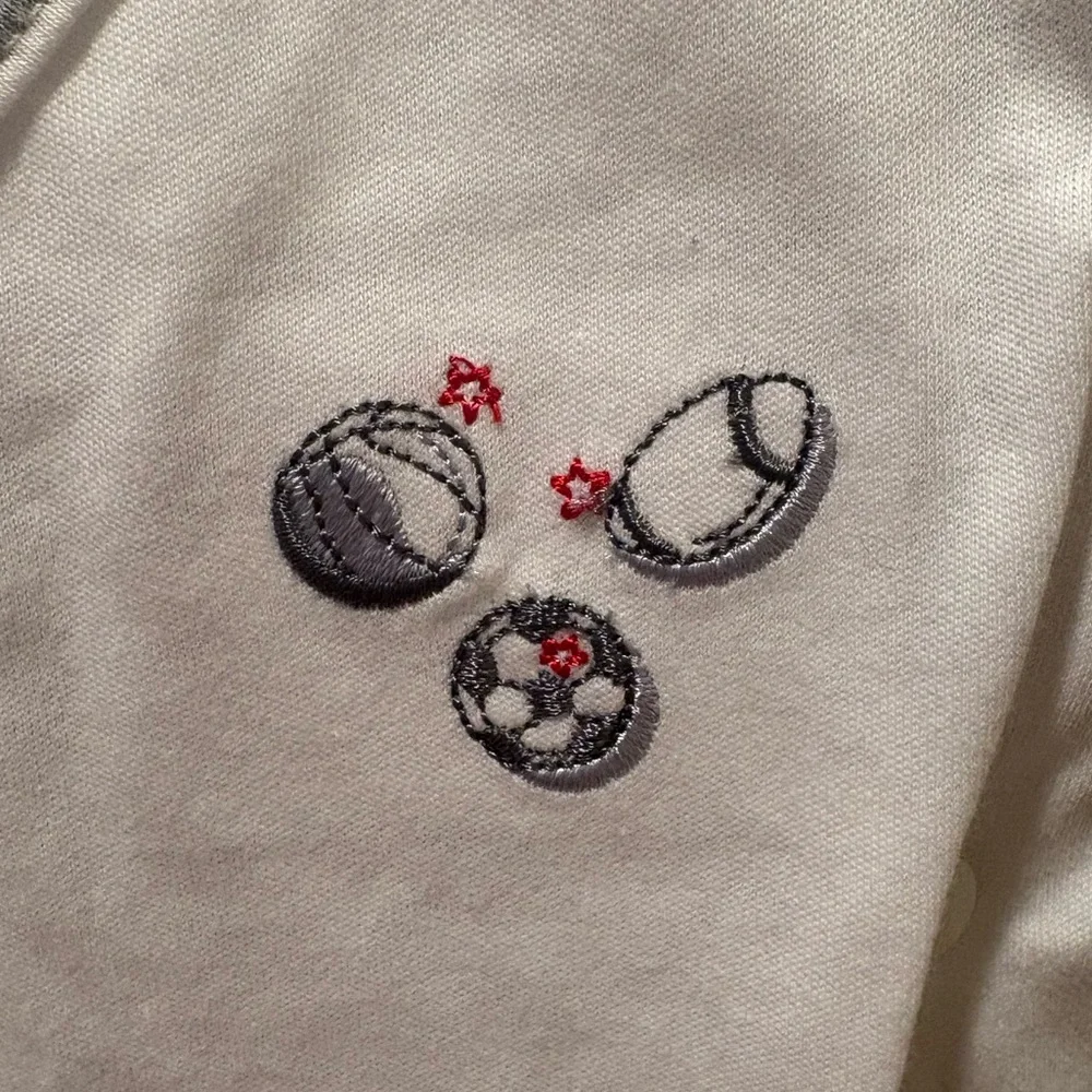 Kissy Kissy Gray & White Striped Set w/ Sports Embroidery Size 0-3